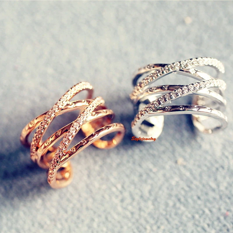 White Gold Filled Women Open Twist Wrap Ring Made With Swarovski Crystal R86 Foto 4 de 4