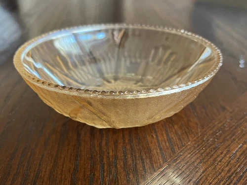 Vintage Iris Herringbone Amber Iridescent  Carnival Glass Small Berry Fruit Bowl