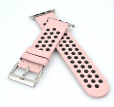Genuine Leather Smart Watch Band for Apple Watch Pink Gray Perforated Strap 38mm