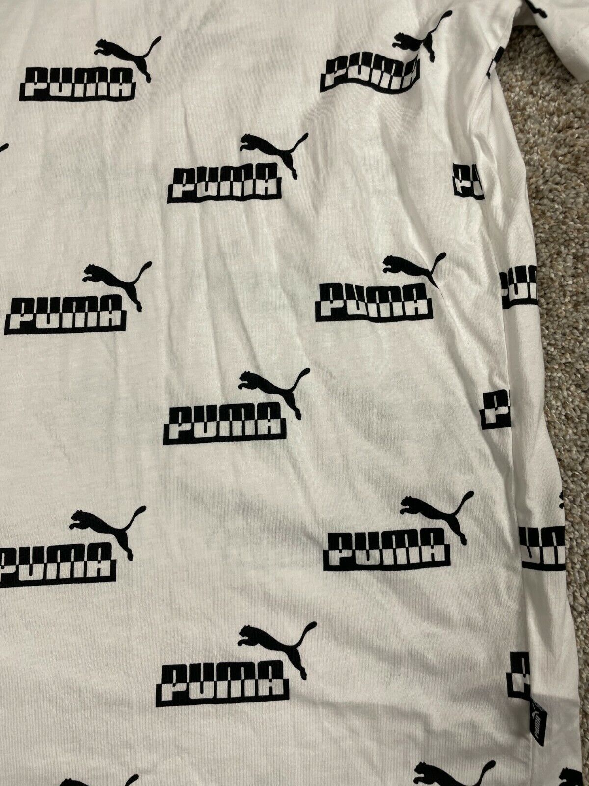Puma All Over Print T-Shirt Mens Large Black & White Logos Casual 