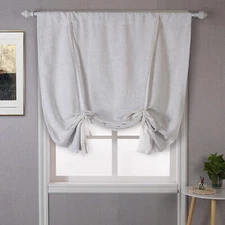 Linen Tie Up Shade Window Curtain Drape Ivory Rod Pocket for Kitchen Living Room
