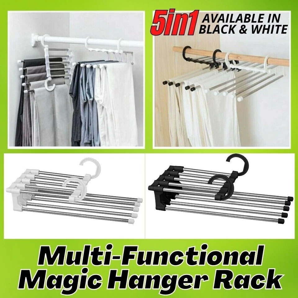 5 in 1 Multi-functional Pants Rack Shelves Space Saving Storage Hangers Home US - Image 4 of 4