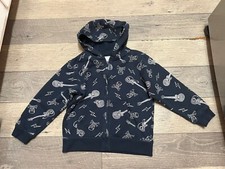 Gymboree Rock N Roll blue hooded zip front jacket with guitars size S 5-6