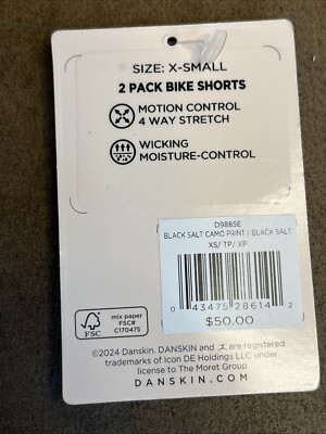 は Danskin Womens XS 2 Pack 7” Bike Shorts Black Salt Camo Active NWT