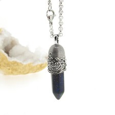 Blue Sandstone pendant with Japanese Wave Pattern carving, 24"- choose stone