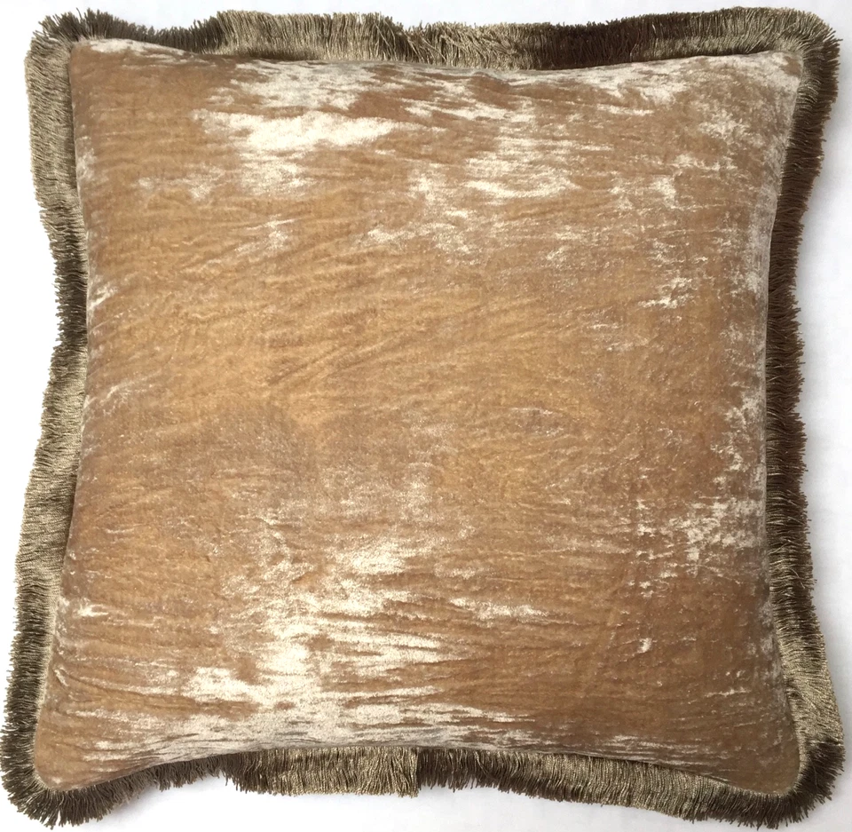 Anke Drechsel Kissen PLAIN Silver Fringe Platinum Beige  Seiden Samt Cushion - Bild 3 von 4