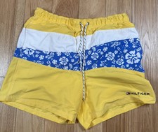 VINTAGE Tommy Hilfiger Swim Trunks Mens XL Yellow Floral Mesh Lined