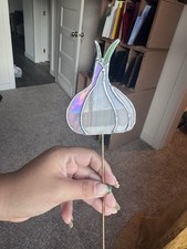 Garlic Iridescent Tiffany style Stained Glass plant stake lead FREE