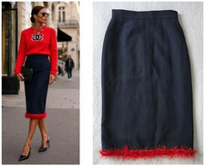 CHANEL France vintage fringed chain eyelash pearl trim dress skirt FR-40 / US-8