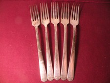 Set Of 5 Grille Forks 1881 Rogers Oneida Silverplate Surf Club 7 1/2"