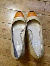 Auth PRADA CALZATURE DONNA PUMPS SHOES Italy Two-Tone Beige/Orange S 38 US 7.5
