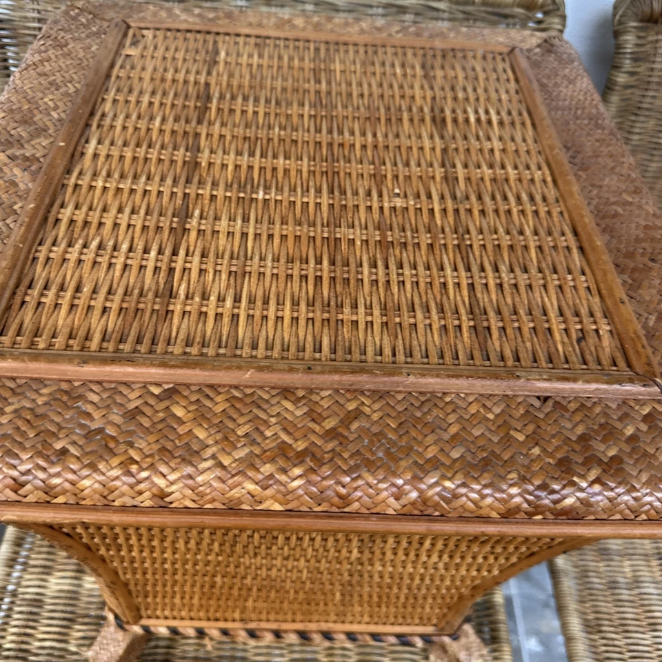 De Colección Asiático Tejido a Mano Bambú Mimbre Ratán Pecho Baúl Caja con Tapa Boho Chic Maceta Foto 2 de 4