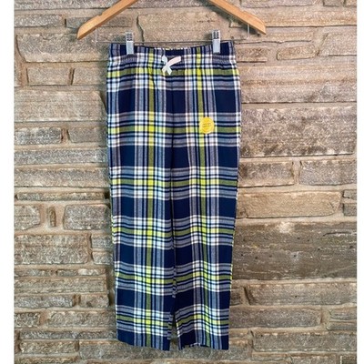 Cat & Jack Boys Plaid Pajama Pants Navy Blue Lime Green S 6/7 NWT