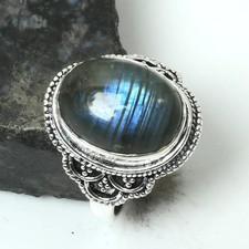 Labradorite Gemstone Handmade Ring Jewelry Gift For Unisex US Size-10 AR 17375