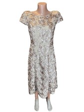 Alex Evenings Gold Beige Sequin Rosette Lace A-Line Gown Size 6