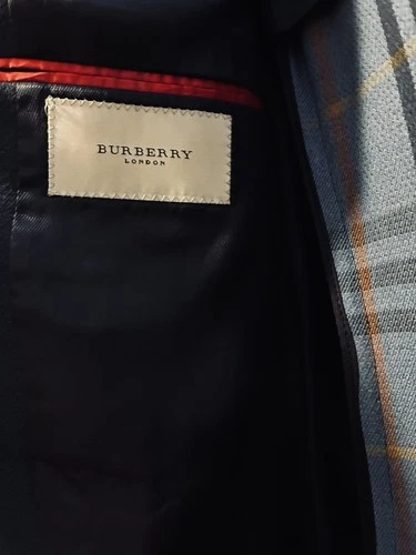 Burberry London Men's Navy Herringbone Long Lined Overcoat Coat Size 38 Reg image 5
