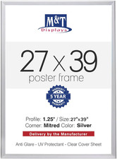 Silver Snap Poster Frame 27x39" Front Loading with Anti-Glare Cover