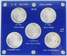 1878 $1 Morgan Silver Dollar 5 Coin Variety Set Uncirculated Holder C4561