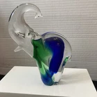 Murano Italian Art Glass Elephant Blue and Green 6”Very Colorful