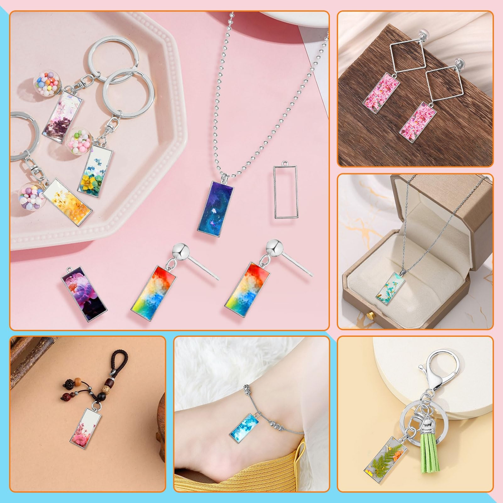 Oubaka 50x Open Bezels Geometric Hollow Frame Pendants for Resin Jewelry Making