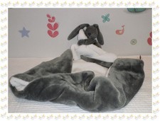 ㊸ -Grand Doudou Couverture  Peluche Lapin Gris   Lapidou Attache Sucette  Nattou