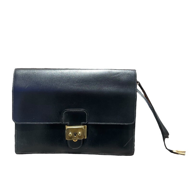 HERMES Pochette Jet 00U black GD box calf clutch bag with gold hardware #2357