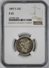 1897-S Barber 25c Silver Quarter NGC F 15