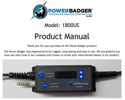 Power Badger Engine Block Heater 1800US Controller Block Heater Timer Engine