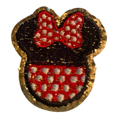 GOLD RIMMED MINNIE MOUSE!So Cute. Small See Pics IronOnPatch+ ONE FREE  STICKER!