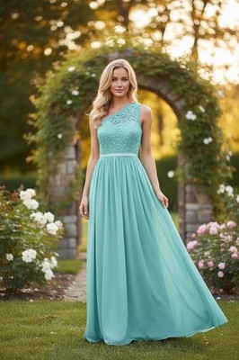 DAVIDS BRIDAL hellblau Spitze & Chiffon langes Hochzeit Brautjungfernkleid Größe 8
