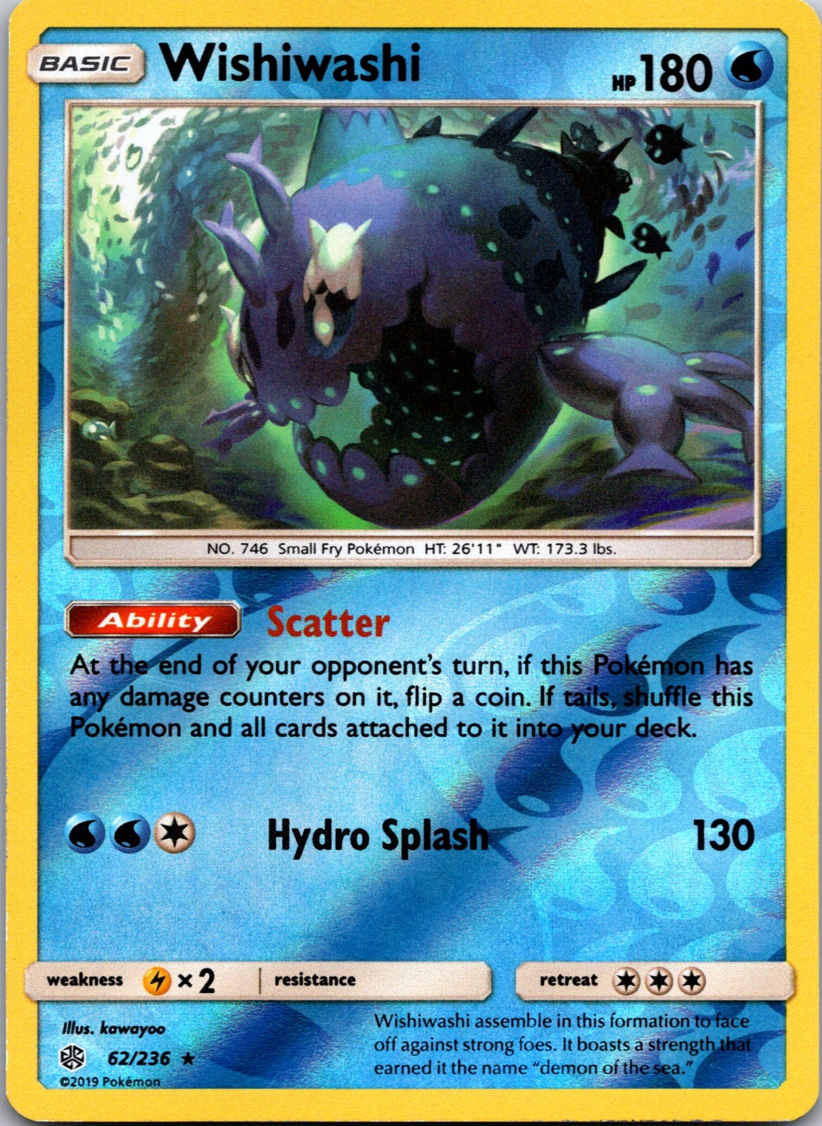 Wishiwashi Reverse Holo Holo Rare SM - Cosmic Eclipse 62/236 LP