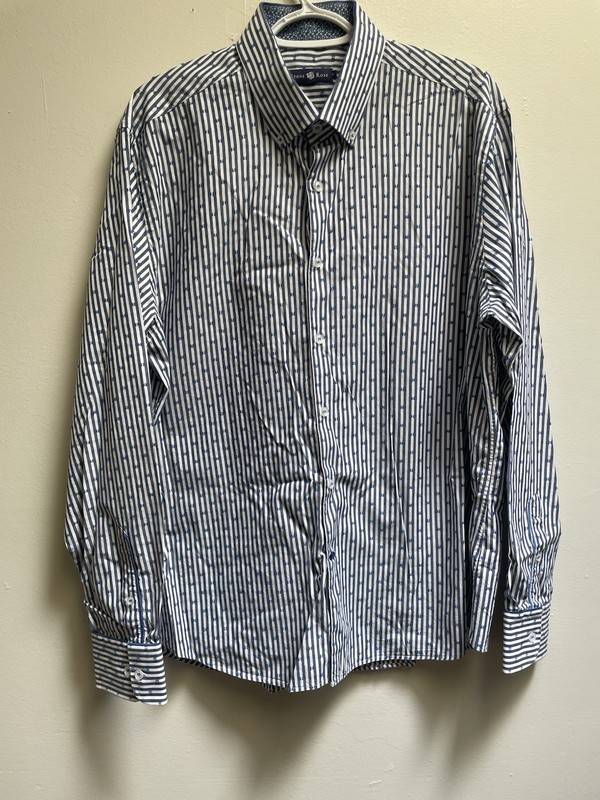 Men’s Shirt Long Sleeve Blue Striped Stone & Rose Cotton Button Down