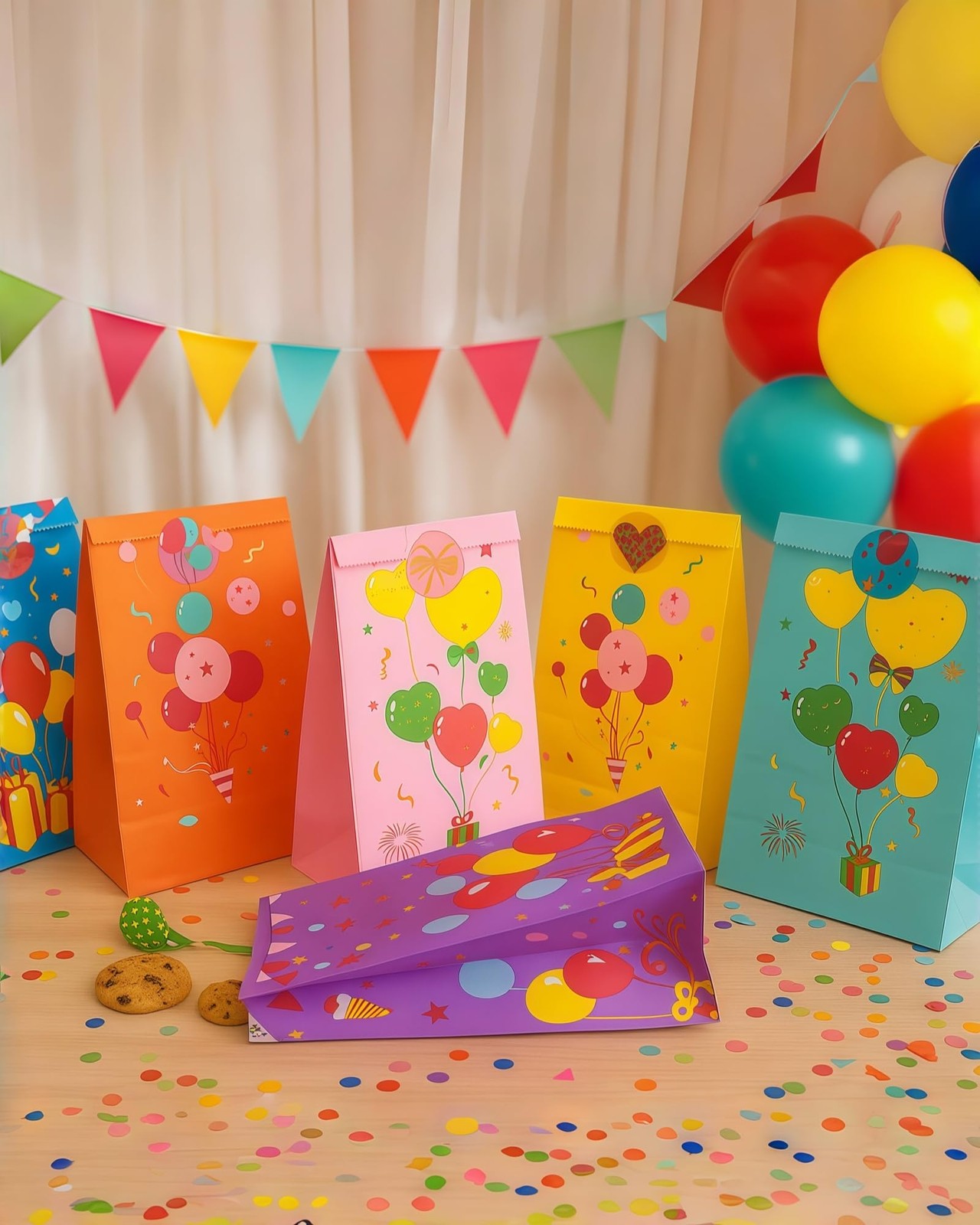 Party Favor Bags with Stickers | 24 Pack Kraft Goodie Bags with Assorted Colo...