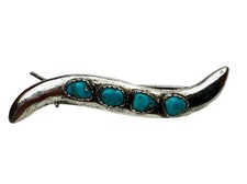 Navajo Turquoise and Silver Tone Hair Clip Pin Vtg
