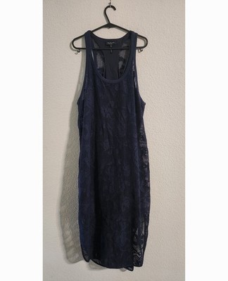 Rag & Bone Stella Floral Laser Cut Tank Dress with liner navy size large