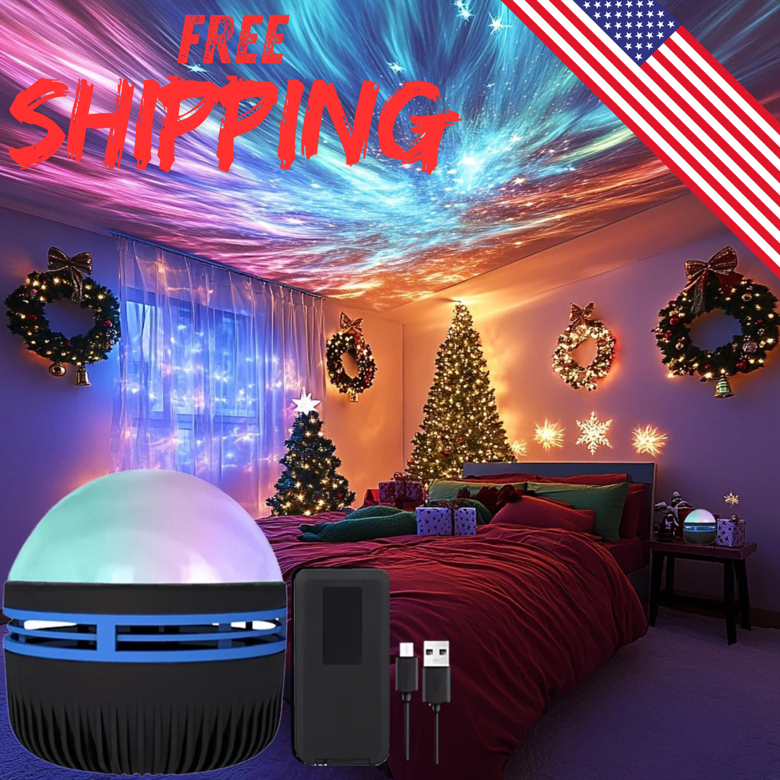 LED Northern Lights Projector Aurora Borealis Lamp USB Remote Bedroom Decor