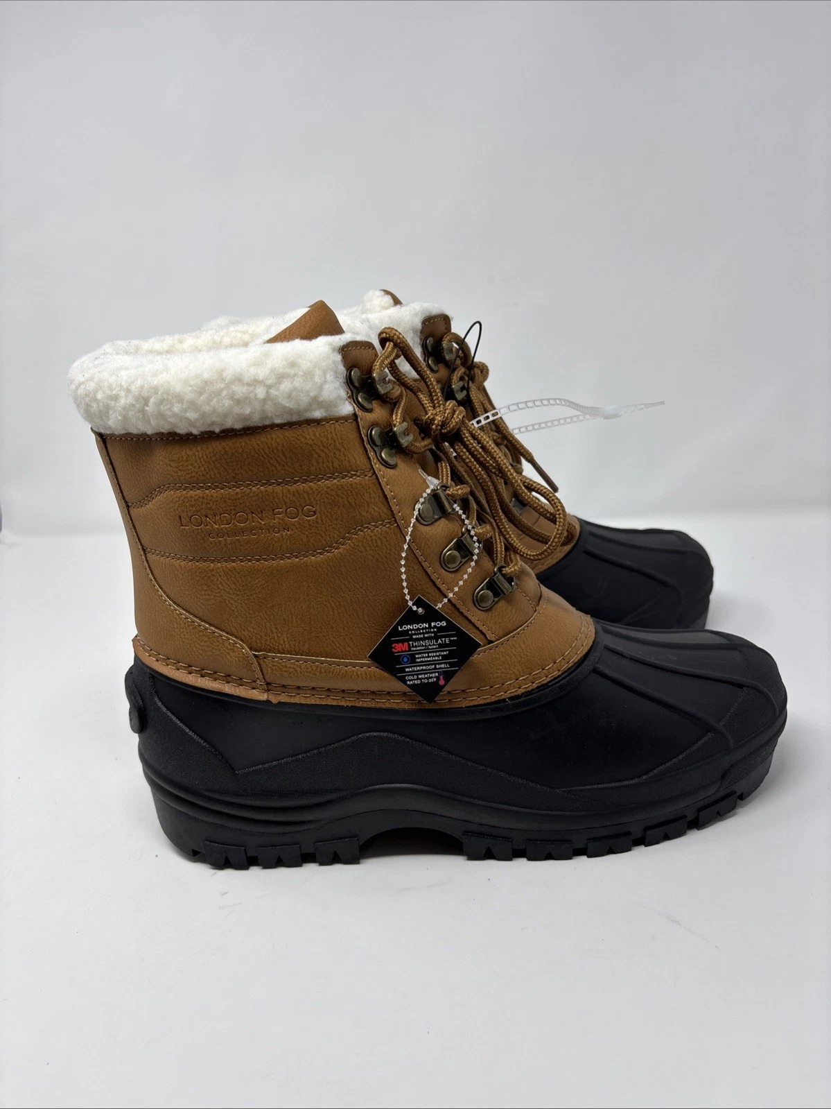 London Fog Mens Thinsulate Snow/Boots Tan and Black-Lace Up Water Resistant Sz9M