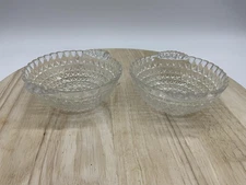 Vintage Clear Pressed Glass Berry Dessert Bowls Set Of 2 Diamond Point Pattern