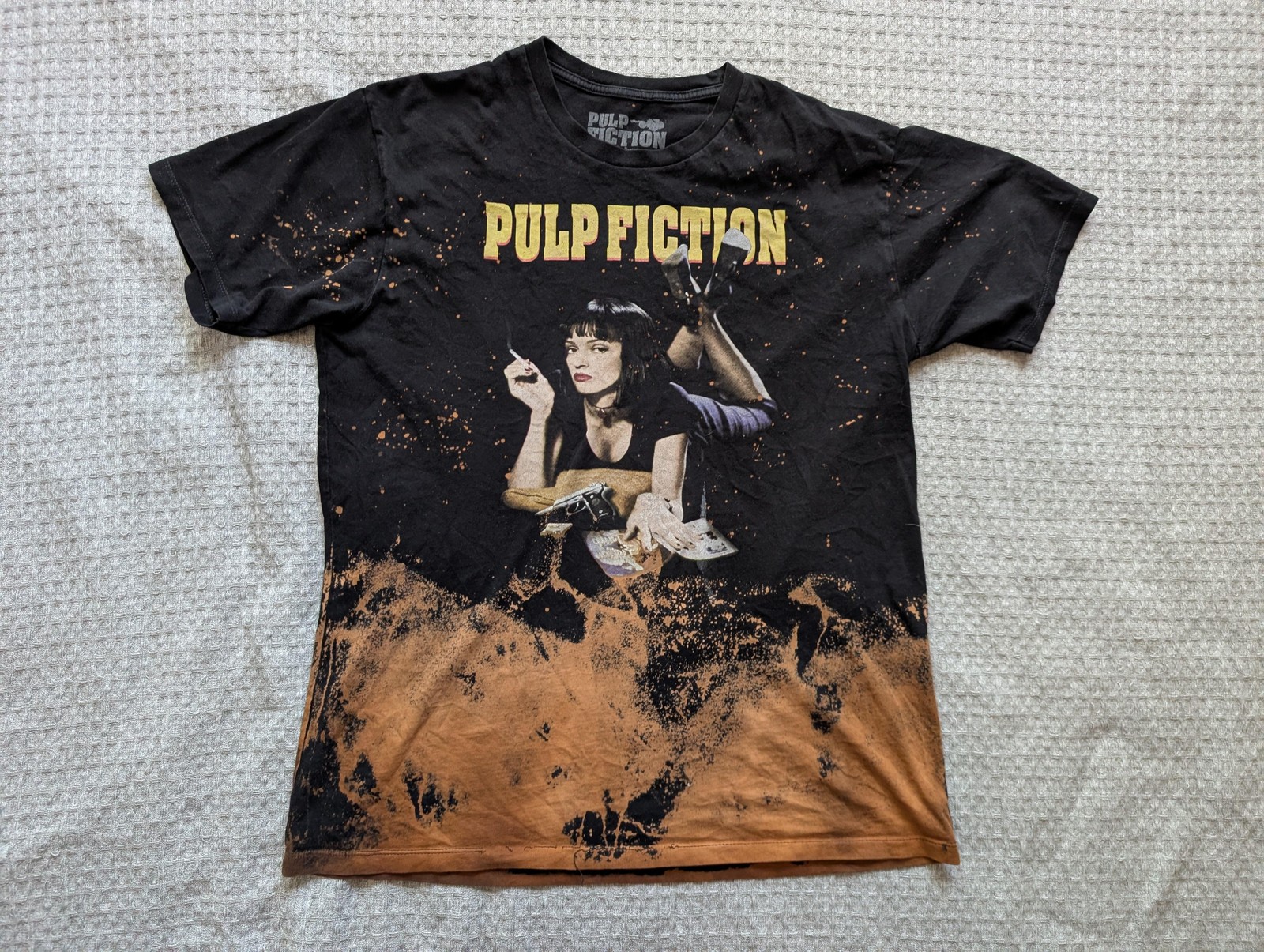 Pulp Fiction Shirt Mens Large Black Orange Bleach Splatter Movie Graphic 2015