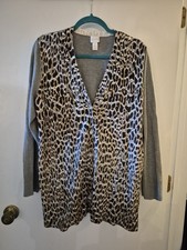 Chico's Leopard Print Cardigan Rhinestone Sweater Gray Chicos Size 2 Large