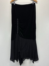 Vtg 90s Stretch Velour Velvet Maxi Skirt Women s L Black Asymmetric Witchy Goth