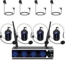 Rechargeable Wireless Microphone System 4 Channel Pro for Karaoke/Church Events