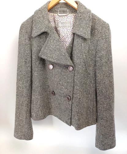 MAX MARA Wool & Angora Short Length Grey Flecked Double Breasted Jacket 16