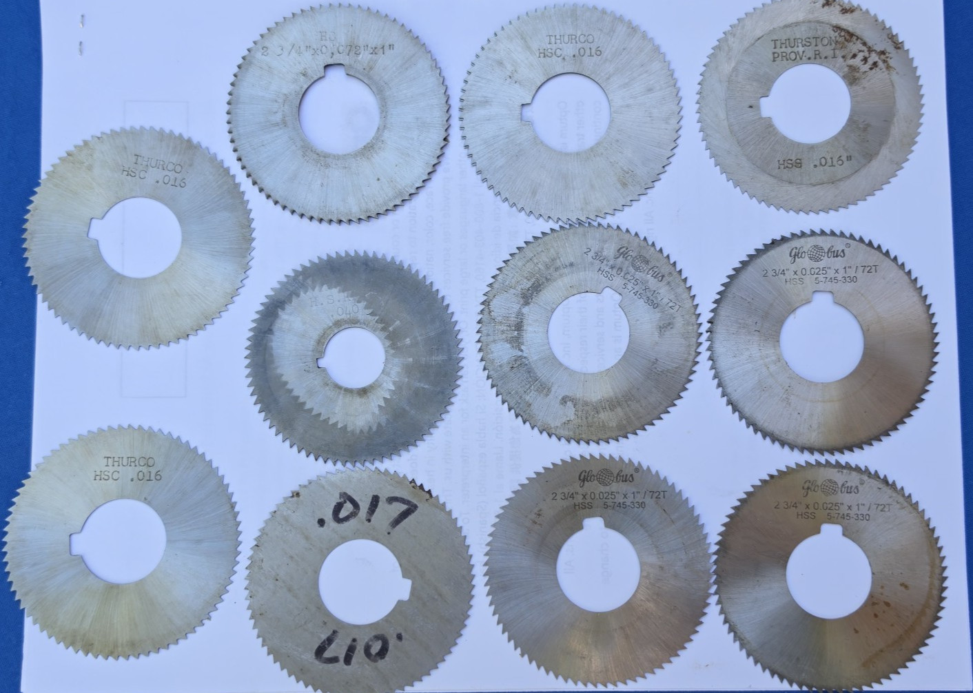 Mixed Lot of 12 HSS Slitting Saws 2 3/4" x 1" x .016, .017, .025, .040, .072