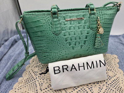 Brahmin Mini Asher Satchel Green Croc Embossed Leather Crossbody No Tags