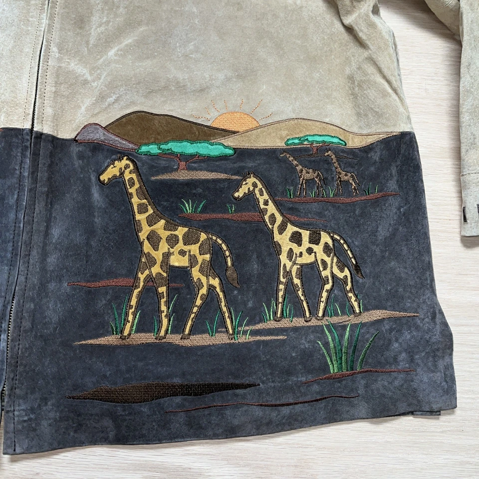 The Quacker Factory Mujer 3X Vintage Gamuza Cuero Chaqueta Safari Animales Artístico Foto 2 de 4