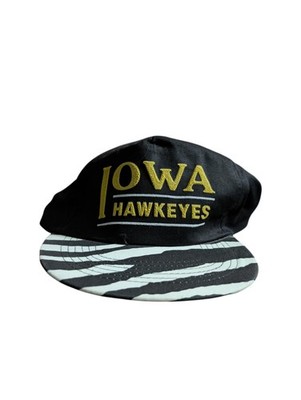 Vintage Iowa Hawkeyes Snapback Hat 90s NCAA Zebra Print Brim Black Yellow Cap