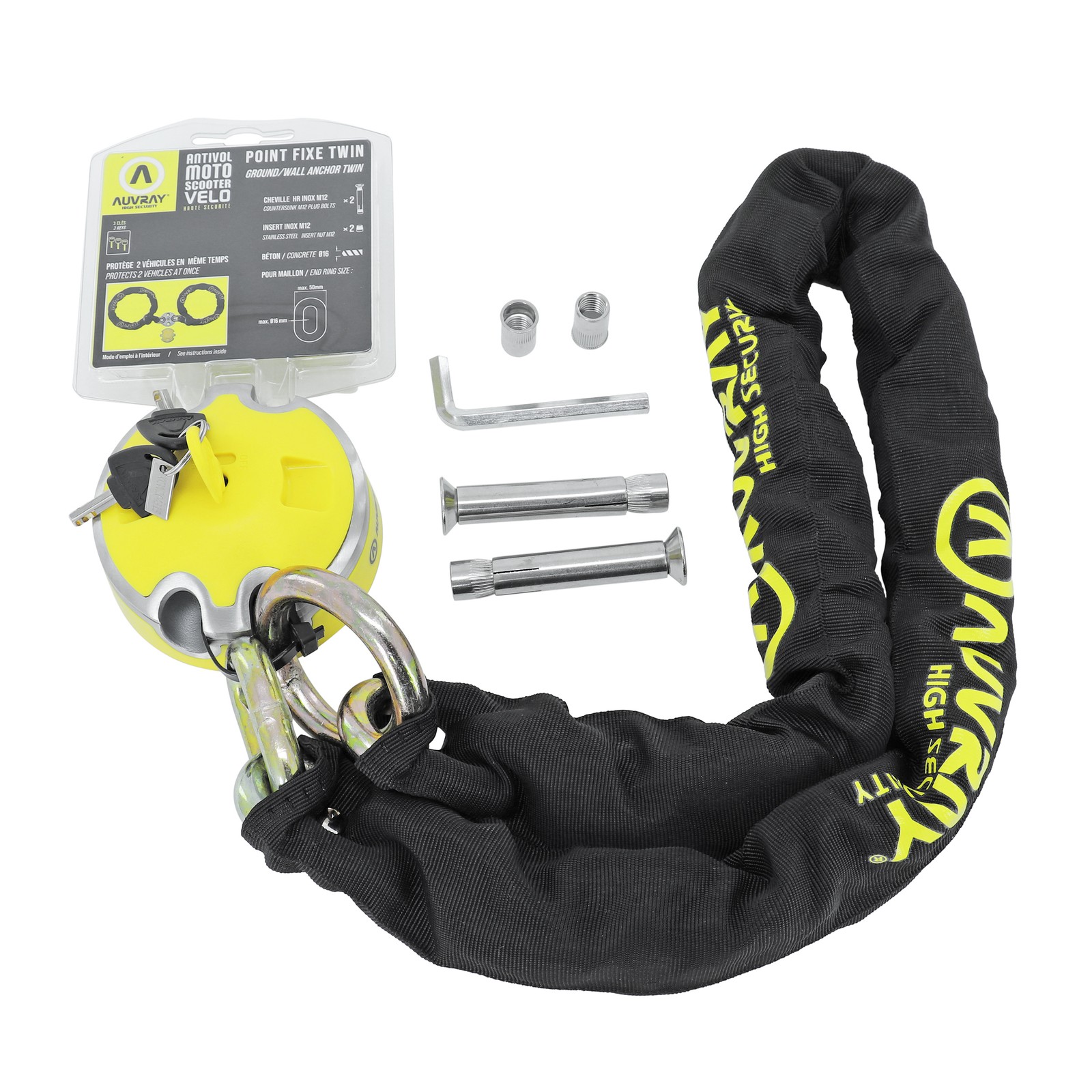Cadenas à chaîne Auvray Xtrem Protect avec lasso 120cm et maillon PFT 13mm noir