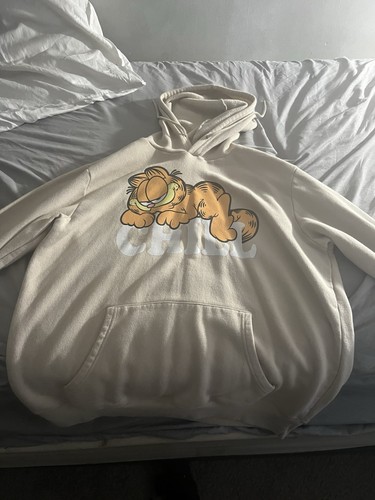 Garfield Cat Graphic Beige Hoodie Sweatshirt Pullover Casual Long Sleeve Cat