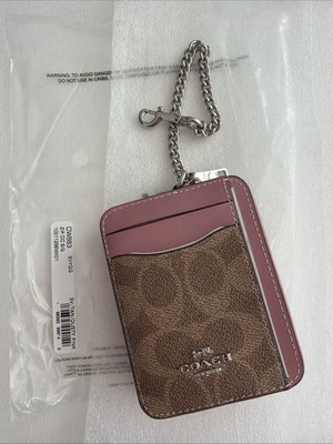 6303 Coach Zip Card Case With Chain Leather Faded Blush for sale